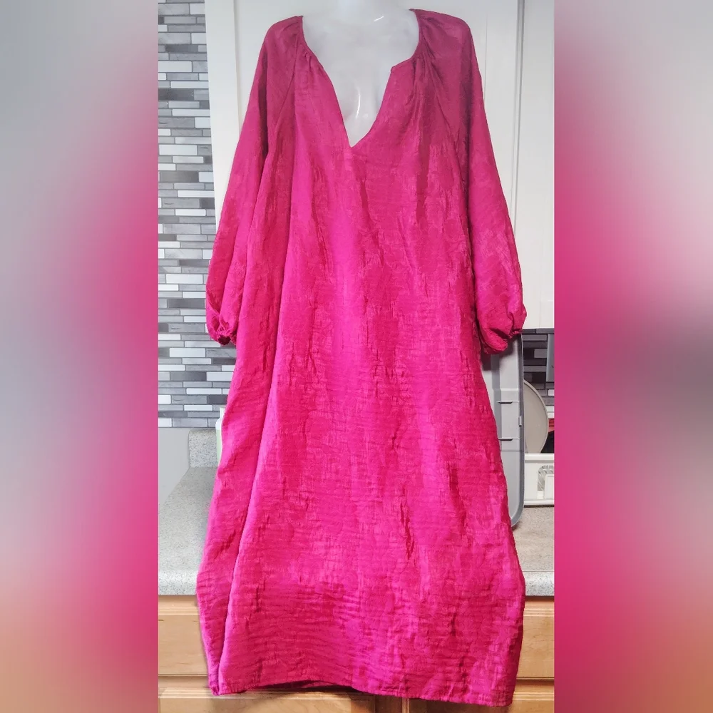 Future Collective Puff Sleeve Floral Maroon Midi Dress - Jenny K. Lopez Sz-XL - Picture 3 of 6